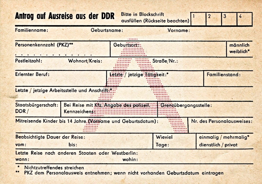 Antrag auf Ausreise aus der DDR
